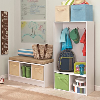 White Kid's Storage Organizer with Hooks and Cubes