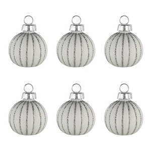 Northlight Glitter Striped Glass Christmas Ornament Place Card Holders - 2" - White - Set of 6 - 1 of 4