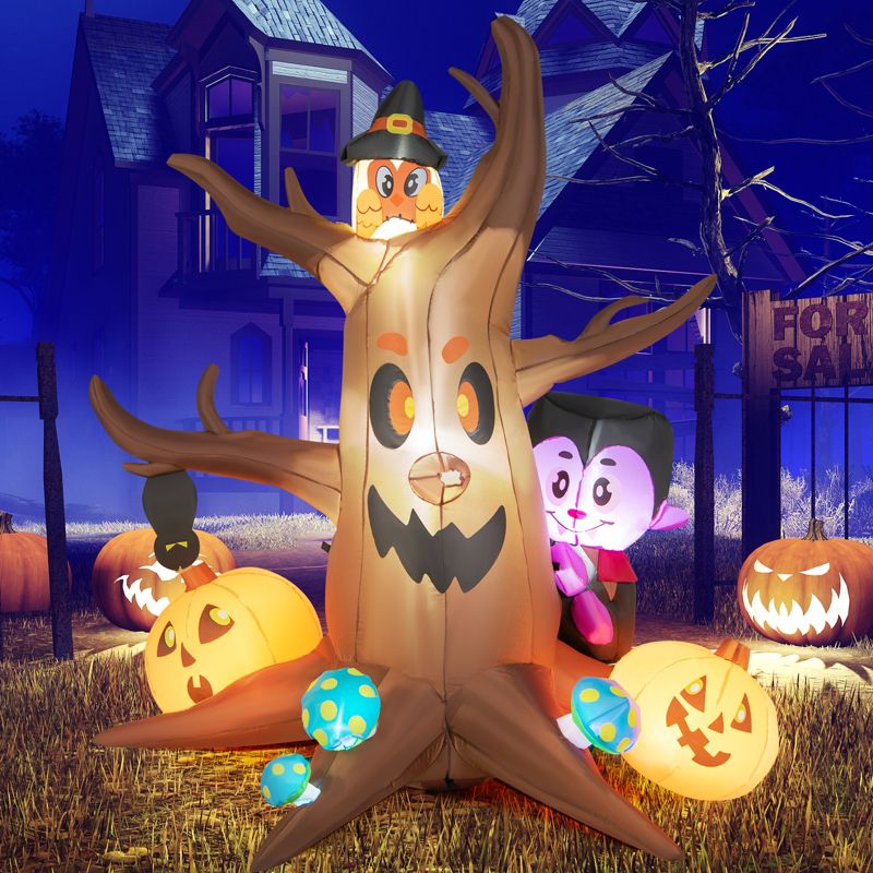 Tangkula 6 FT Tall Halloween Inflatable Decoration Outdoor Blow Up Dead Tree with Vampire Owl Bat Pumpkin Bright LED & RGB Lights, 2 of 11