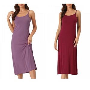 INSPIRE CHIC Women's 2 Pcs Nightgown Sleeveless Spaghetti Strap Midi Cami Camisole Full Slip Under Dress - 1 of 4
