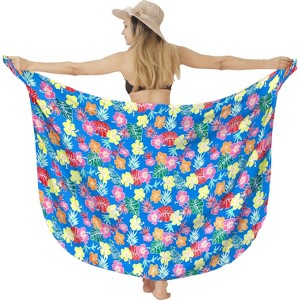 LA LEELA Women's Bikini Sarong Swimwear Cover up Skirt Bathing suit Summer Wraps Swimsuit Beach Wrap Coverups for Women One Size Blue, Floral - 1 of 4