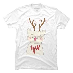 Men's Design By Humans Christmas cat By Rasheb T-Shirt - 1 of 4