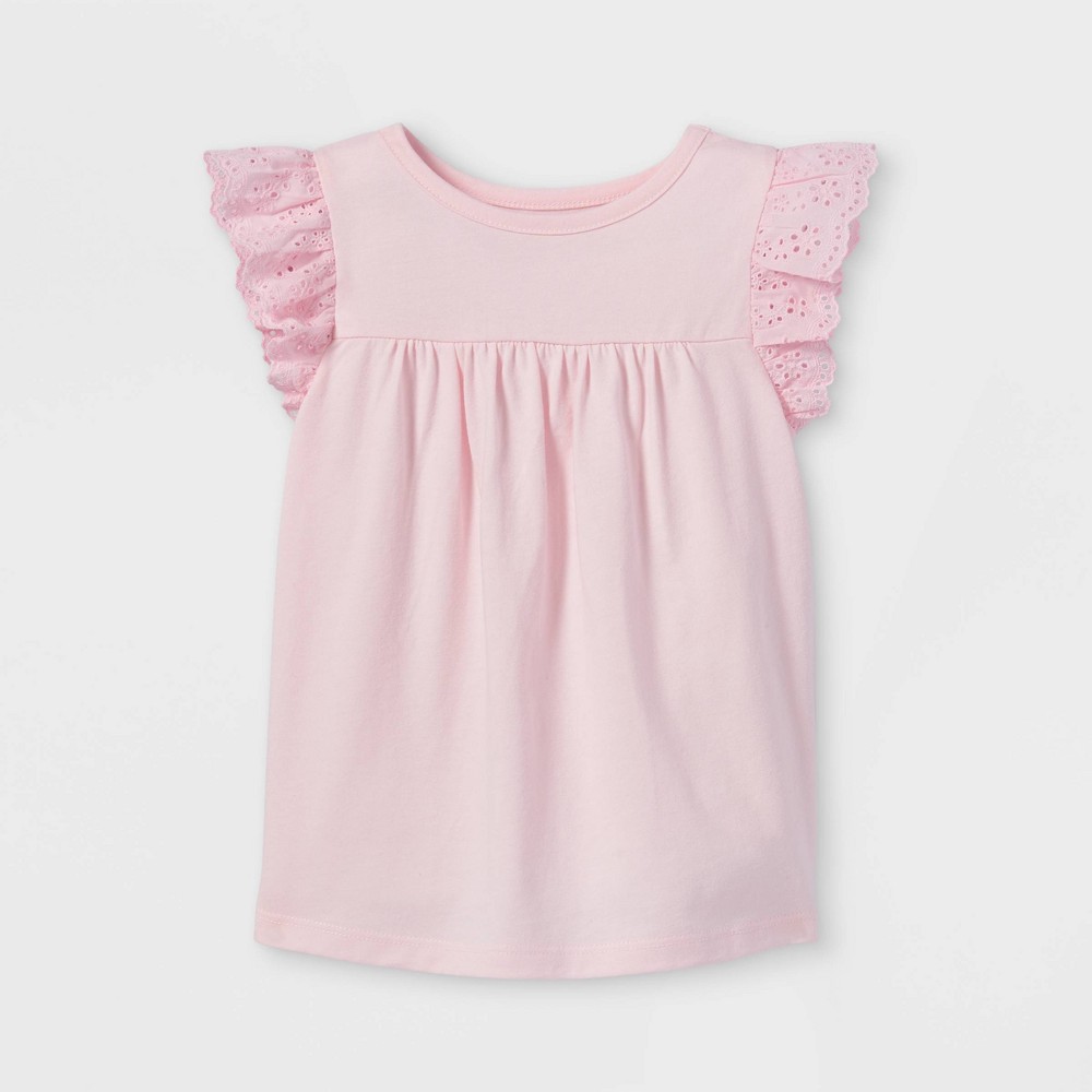 size 5T Toddler Girls' Eyelet Short Sleeve T-Shirt - Cat & Jack Light Pink 5T