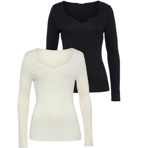 Women's 2 Pk Sweetheart Neckline Tops - LASCANA - 1 of 4