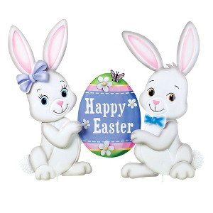 Collections Etc Happy Easter Bunnies & Egg Springtime Decor Yard Stake White - 1 of 2