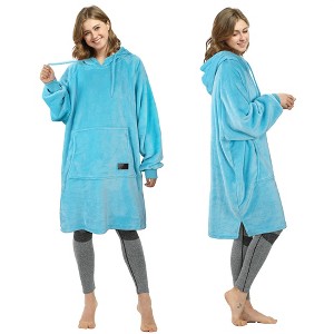 Catalonia Women’s Plush Hoodie Sweatshirt Dress, Casual Snuggly  Pullover Sweater with Kangaroo Pocket, Womens Fall Tops, One Size - 1 of 4