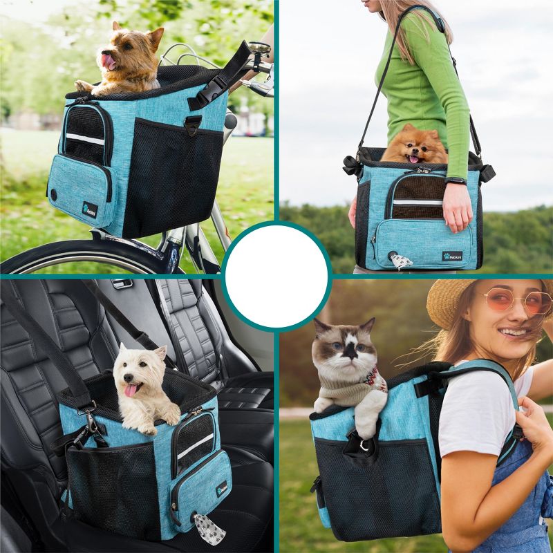 PetAmi Dog Bike Basket, Soft-Sided Ventilated Carrier Backpack, Pet Bicycle Handlebar Puppy Cat Kitten, Car Booster Seat Safety Strap, 4 of 10