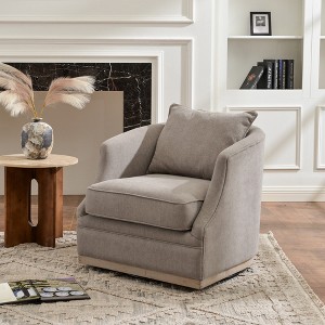 KINWELL 31" Wide Linen Fabric Upholstered Swivel Barrel Chair - 1 of 4