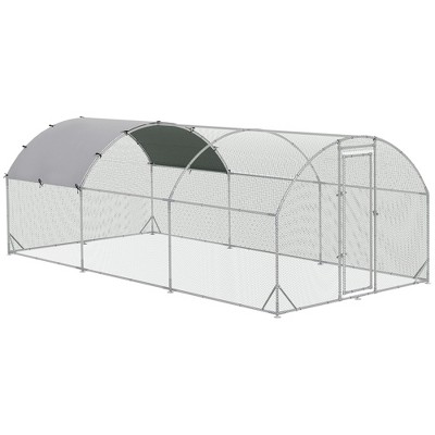 PawHut Large Metal Chicken Coop, Walk-in Chicken Run with Waterproof and Anti-UV Cover for Yard, Duck, Rabbit
