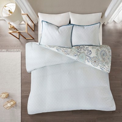 Isla Blue Cotton Floral Full/Queen Duvet Cover Set