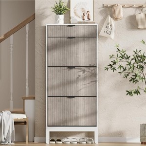 White Shoe Storage Cabinet-Three -Top Drawers-Adjustable Shelves Accommodate Eighteen to Twenty-Four Pairs Space-Saving Narrow Design-for Entryw - 1 of 4
