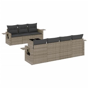 vidaXL 8 Piece Patio Sofa Set with Cushions Gray Poly Rattan - 1 of 4