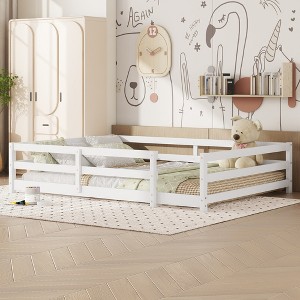 KTMBDW Twin/Full Montessori Floor Bed with High Rails, Wooden Montessori Bed Frame for Kids - 1 of 4