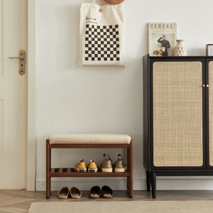 23" Shoe Storage Bench with Cushioned Seating, Solid Wood Bench with Storage Rack Organizer for Small Spaces-Baofuwish - 1 of 4