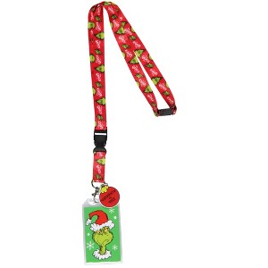 The Grinch Lanyard Badge Holder With Grinch Card and 2" Naughty Or Nice Rubber Ornament Pendant Red - 1 of 4