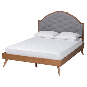 Baxton Studio Blanchard Fabric and Wood Platform Bed Gray/Walnut Brown - 1 of 4