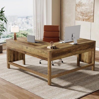 Tribesigns L-Shaped Executive Desk, 59 x 55-in Corner Computer Desk with Reinforced Panels, Farmhouse Workstation Furniture for Home Office