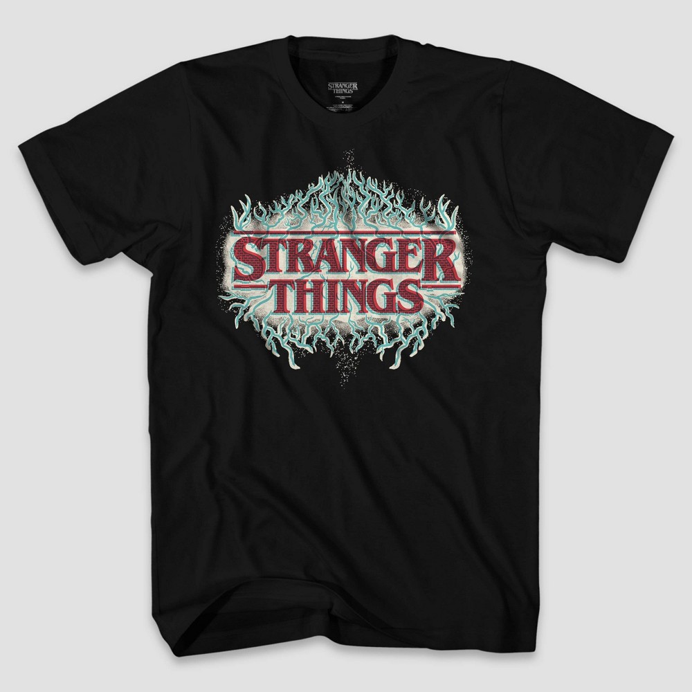 Adult Extra Large Stranger Things Travis Knight Glow Logo Short Sleeve Graphic T-Shirt - Black
