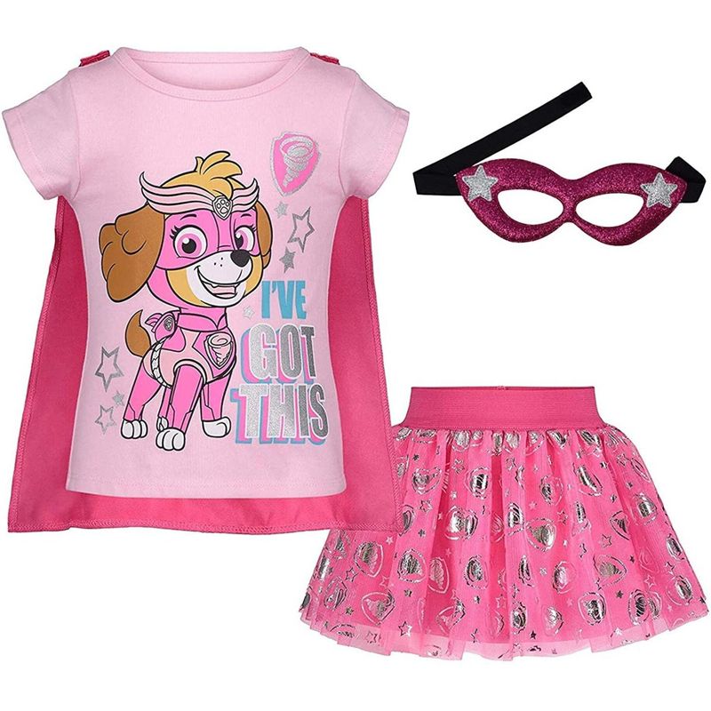 PAW Patrol Skye Girls Costume T-Shirt Tulle Skirt Mask and Cape 4 Piece Set Toddler , 1 of 8