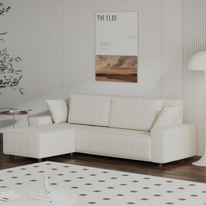 96 Inch Stripe Corduroy Sectional Sofa, Iron Frame, Modern L Shaped Sectional Sofa, 3-Seater, Wide Armrests, Chaise Lounge, for Living Room - 1 of 4