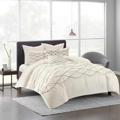 White Carlisle Cotton Tufted Embroidered Duvet Cover Set Target