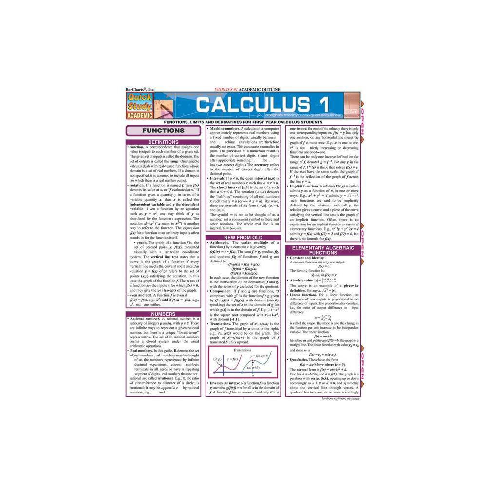 ISBN 9781572227965 product image for Calculus 1 - (Quickstudy: Academic) by Gerald Harnett (Poster) | upcitemdb.com