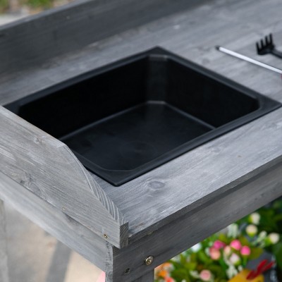 Gray Wooden Potting Bench with Sink and Storage