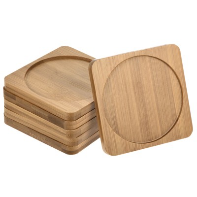 Unique Bargains Indoors Bamboo Square Round Plant Pot Saucer Flower Drip Tray 10cm Wood Color 6 Pcs