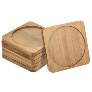 Unique Bargains Indoors Bamboo Square Round Plant Pot Saucer Flower Drip Tray 10cm Wood Color 6 Pcs - 1 of 4