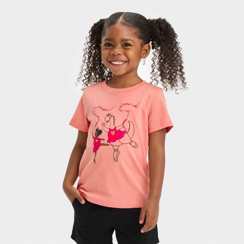 Toddler Girls' 'Dino' Short Sleeve T-Shirt - Cat & Jack™ Light Clay Pink, 1 of 5