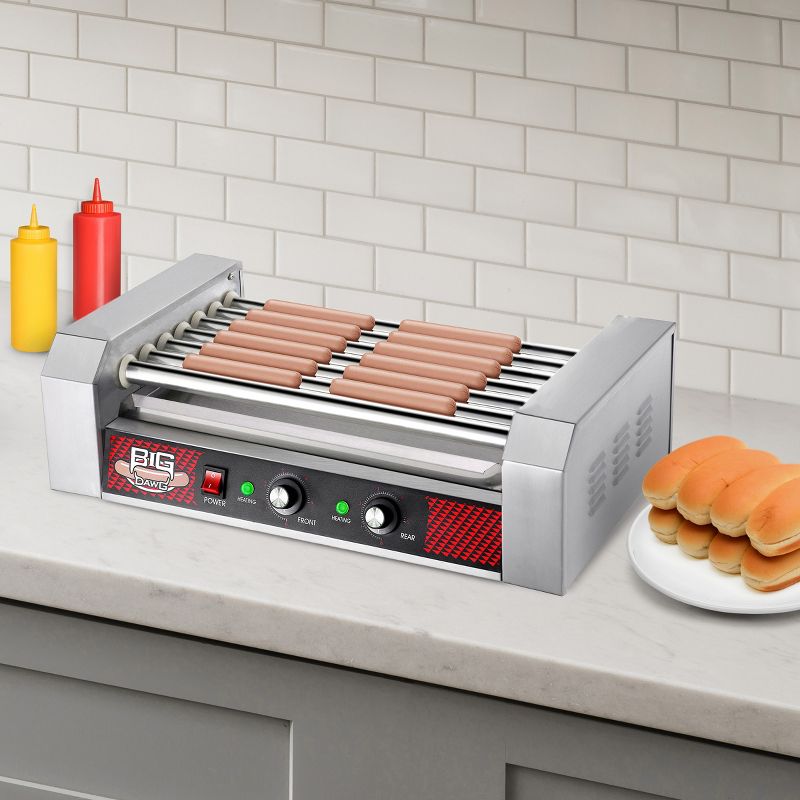 Great Northern Popcorn 7 Roller Hot Dog Machine Electric Countertop Cooker with Drip Tray & Dual Zones, 4 of 8