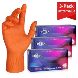 FINITEX Orange Industrial Diamond Texture Disposable Nitrile Gloves - 100, 300 & 1000PCS,  6.3mil Heavy Duty, Chemical Resistant Mechanic Gloves - 1 of 4