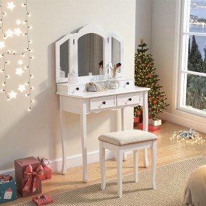 Sanlo White Wooden Vanity, Make Up Table and Stool Set - 1 of 4