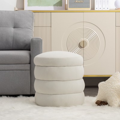 Round Upholstered Ottoman Velvet Foorstool with Storage for Living Room,Bedroom-Tanpinhause