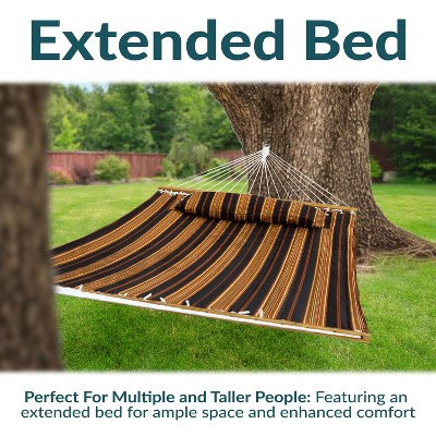 Extra-Large Woodland Stripe Quilted Polyester Hammock with Hardwood Spreader Bars