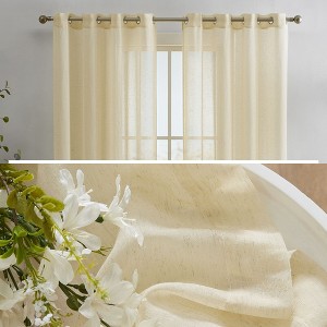 HLC.ME Sierra Burlap Flax Linen Privacy Sheer Light Filtering Window Grommet Curtains Panels, Set of 2 - 1 of 4