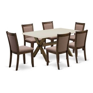 HomeStock 7-Piece Distressed Jacobean Finish Solid Wood Top Dining Table with 6 Parson-Chairs - 1 of 4