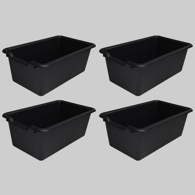 black plastic bins with lids
