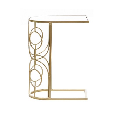 Gold Metal and Mirrored Glass C-Shaped Accent Table