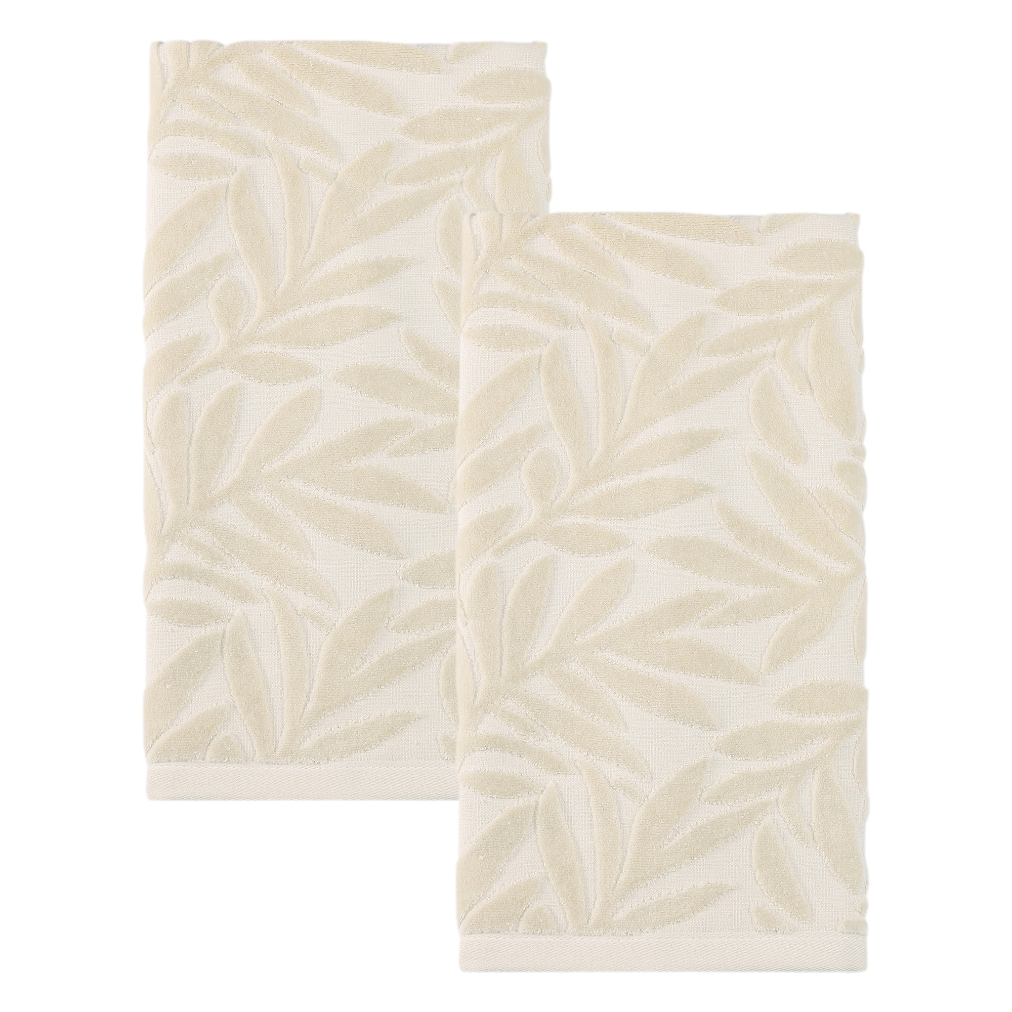 REGALWOVEN Decorative Embossed Leaf Hand Towels, Pure Cotton, Ultra Soft 28 x 16 Inch Bathroom Towel Set 2 Pack Beige