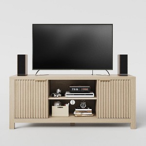 Modern TV Stands for Living Room, Fluted Cabinet with Storage, Mid-Century Modern TV Table Stand for 50/55/60/65 TV,Heavy Duty Oak TV Console - 1 of 4