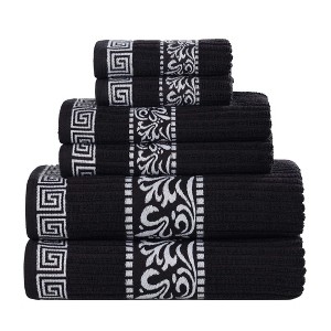 100% Cotton Medium Weight Floral Infinity Trim 6 Piece Bathroom Towel Set by Blue Nile Mills - 1 of 4