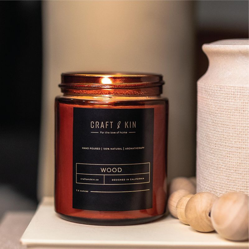 Craft & Kin Wood Wick, All-Natural Soy Aromatherapy Candle in Amber Glass Jar , 4 of 7