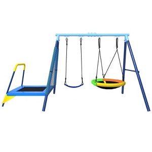 Etokfoks 3 Piece Kids Outdoor Swing Set with 32 Inch Saucer Swing
