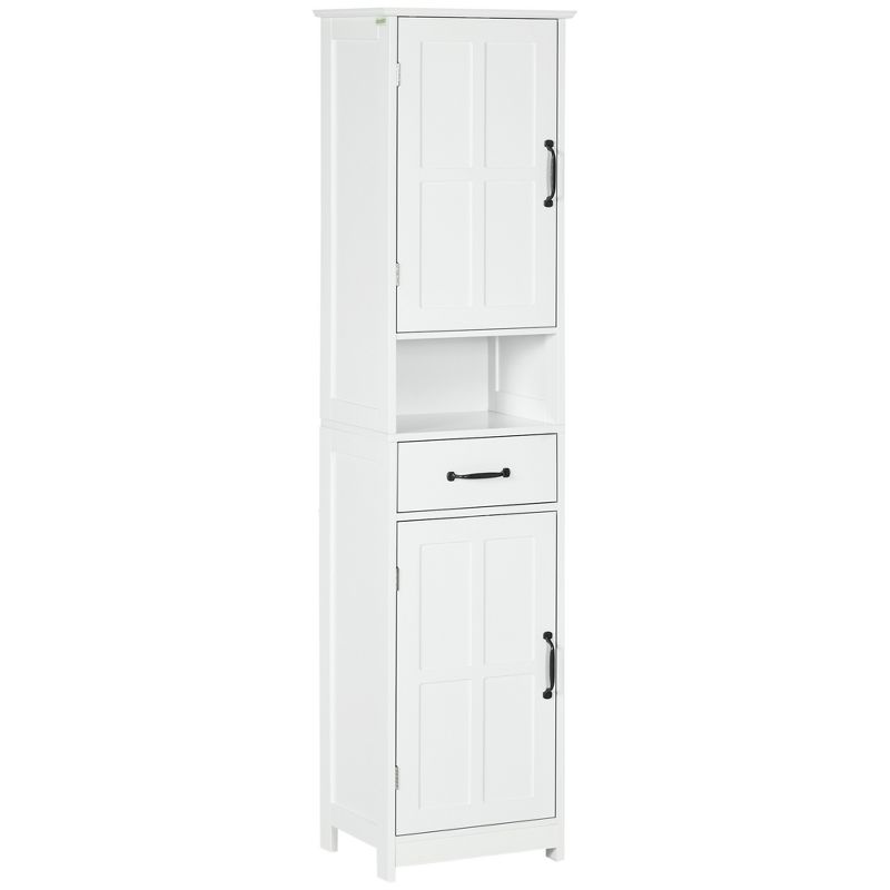 kleankin Slim Bathroom Storage Cabinet, Tall Bathroom Cabinet, Linen Tower with Open Shelf, Drawer, Recessed Doors, and Adjustable Shelves, White, 4 of 7