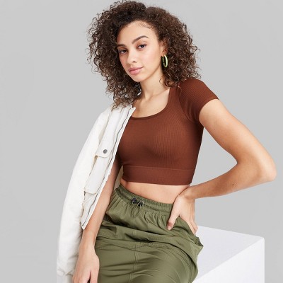 Wild Fable Women Sleeveless Square Neck Strappy Rib Knit Cropped