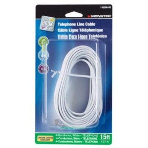 Monster 140096-00 Modular Telephone Liner Cable, 15', White - 1 of 1
