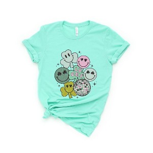 Simply Sage Market Women's Lucky Smiley Disco Short Sleeve Graphic Tee - L - Mint - 1 of 4