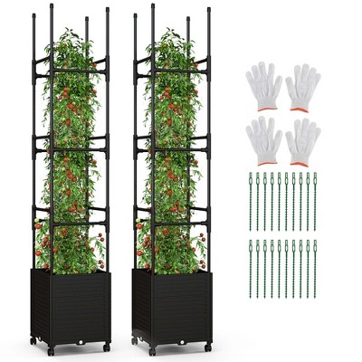Costway 1/2 PCS Raised Garden Bed with Trellis and Wheels Self-Watering Planter Box with 3 Heights