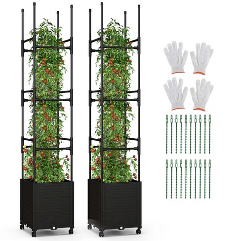 Costway 1/2 PCS Raised Garden Bed with Trellis and Wheels Self-Watering Planter Box with 3 Heights - image 1 of 4